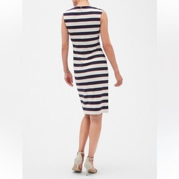 Banana Republic STRIPE SHEATH DRESS Color: White/Navy/Red Tweed Stripe Size 0 - Picture 2 of 14